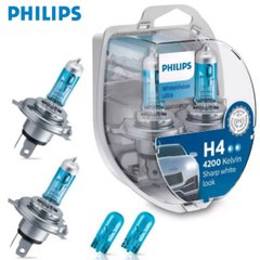 Купить Автолампа галогенная Philips WhiteVision ultra +60% H4 60/55W 4200K W5W Blue 2 шт (12342WVUSM) 40492 Галогеновые лампы Philips