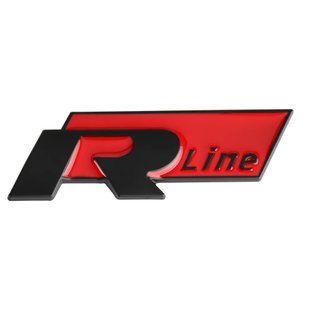 Купити Емблема напис RLine Чорна+Червона 76.8х24.3мм метал (на скотчі) 90625 Емблема напис на іномарки