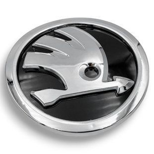 Купить Эмблема Skoda (новый тип) Черный + Хром &Oslash;90 мм (на скотче) 3V0853621A 90130 Эмблемы на иномарки