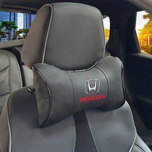 Купити Подушка на підголівник з логотипом Honda Екошкіра 3D Кольоровий лого Чорна-Чорний кант 1 шт 91720 Подушки на підголовник - під шию