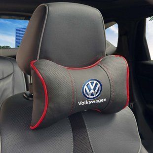 Купити Подушка на підголівник з логотипом Volkswagen Екошкіра 3D Кольоровий лого Чорна-Червоний кант 1 шт 91562 Подушки на підголовник - під шию