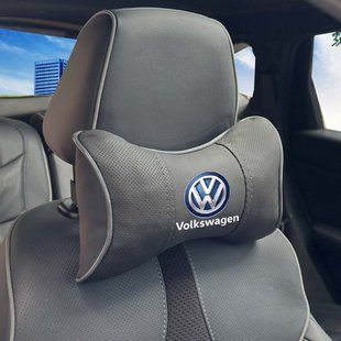 Купити Подушка на підголівник з логотипом Volkswagen Екошкіра 3D Кольоровий лого Чорна-Сірий кант 1 шт 91564 Подушки на підголовник - під шию