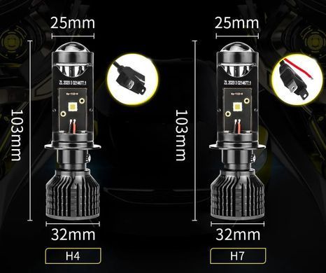 Купити LED лампи автомобільні Y10Pro H4 60W (Лінзовані D18 мм З Оманкою Canbus) 63256 LED Лампи PRO Лінзовані