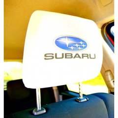 Купити Чохли для підголівників Універсальні Subaru Білі Кольоровий логотип 2 шт 26324 Чохли на підголовники