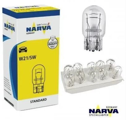 Купить Автолампа Двухконтактная бесцокольная Narva W21/5W 12V 1 шт (17919СЗP) 62794 Автолампы габаритные - Подсветка салона - Приборов