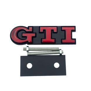 Купити Емблема напис GTI у решітку 91х21мм Червона+Чорна окантовка метал (на кріпленнях) 90649 Емблема напис на іномарки