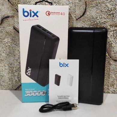 Купити Power Bank Портативний Акумулятор Bix 30000 mAh 3x USB 22,5 Вт Чорний (PB302) 44735 Портативні зарядні пристрої Power Bank (Повербанк)