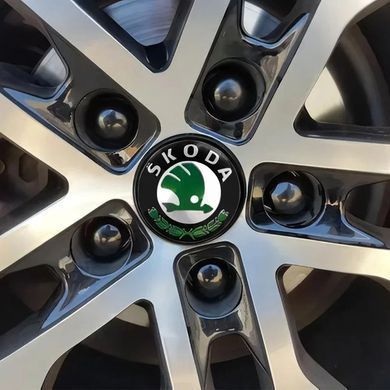 Купить Колпак колеса Skoda зеленый логотип 56 мм пластик 1 шт (колпачок, заглушка диска) 94785 Колпачки на титаны