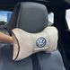 Купити Подушка на підголівник з логотипом Volkswagen Екошкіра 3D Кольоровий лого Бежева-Коричневий кант 1 шт 91566 Подушки на підголовник - під шию