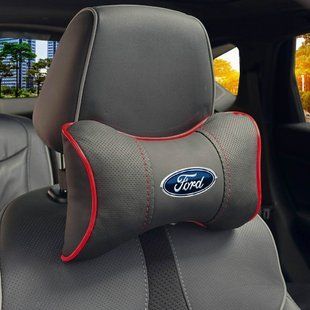Купить Подушка на подголовник с логотипом Ford Экокожа 3D Цветной лого Черная-Красный кант 1 шт 91737 Подушки на подголовник - под шею