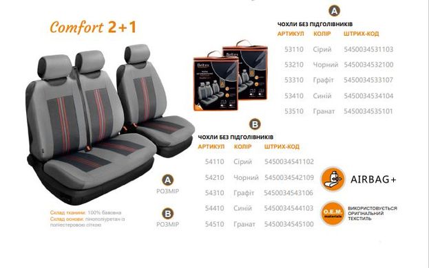 Купити Чохли для сидінь універсальні Beltex Comfort 2+1 тип В Графіт Темно-Сірі 60158  Майки для сидінь закриті