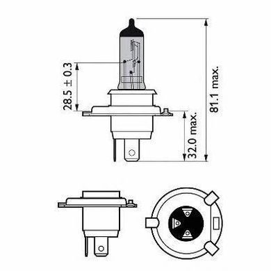 Купить Автолампа галогенная Philips Standart H4 12V 60/55W 3700K 43t (12342PROQC1) 40493 Галогеновые лампы Philips