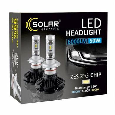 Купить LED лампы автомобильные Solar H4 12/24V 6000Lm 50W 6000K IP67 радиатор 2 шт (8804) 39066 LED Лампы Solar