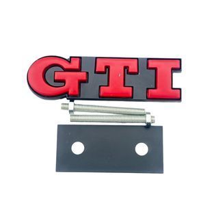 Купити Емблема напис GTI у решітку 91х21мм Червона метал (на кріпленнях) 90651 Емблема напис на іномарки