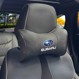 Купити Подушка на підголівник з логотипом Subaru Екошкіра 3D Кольоровий лого Чорна-Коричневий кант 1 шт 91613 Подушки на підголовник - під шию