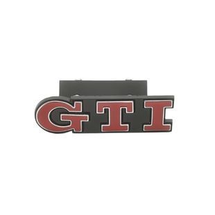 Купити Емблема напис GTI у решітку 91х21мм Червона+срібляста окантовка метал (на кріпленнях) 90652 Емблема напис на іномарки