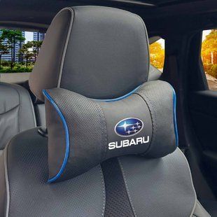 Купити Подушка на підголівник з логотипом Subaru Екошкіра 3D Кольоровий лого Чорна-Синій кант 1 шт 91614 Подушки на підголовник - під шию