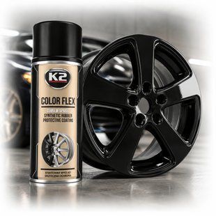 Купить Автокраска для дисков жидкая резина К2 COLOR FLEX 400 мл Черная глянцевая (L343CP) 102762 Краски аэрозольные