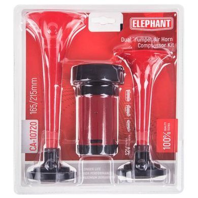 Купить Сигнал автомобильный воздушный пневма Еlephant 2 дудки пластик Красный 12V 165 мм 215 мм (CA-10720 ) 91437 Сигналы 12V воздушные - компрессор - клапан