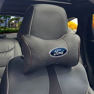 Купить Подушка на подголовник с логотипом Ford Экокожа 3D Цветной лого Черная-Коричневый кант 1 шт 91733 Подушки на подголовник - под шею