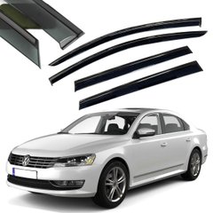 Купити Дефлектори вікон вітровики Benke для Volkswagen Passat B7 США 2014- (Чорний Молдинг Нержавіюча сталь 3D) 66254 Дефлектори вікон Volkswagen
