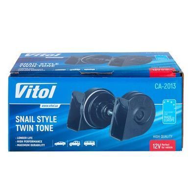 Купити Сигнал електромагнітний равлик Vitol 12V D=80 мм Чорний (CA-2013) 91434 Сигнали 12V равлик Дискові