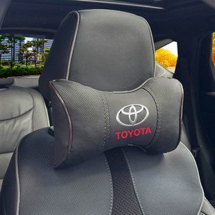 Купити Подушка на підголівник з логотипом Toyota Екошкіра 3D Кольоровий лого Чорний-Коричневий кант 1 шт 91578 Подушки на підголовник - під шию