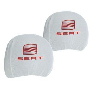Купить Чехлы для подголовников Универсальные Seat Белые Цветной логотип 2 шт 33506 Чехлы на подголовники
