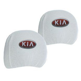 Купить Чехлы для подголовников Универсальные Kia Белые Цветной логотип 2 шт 26268 Чехлы на подголовники
