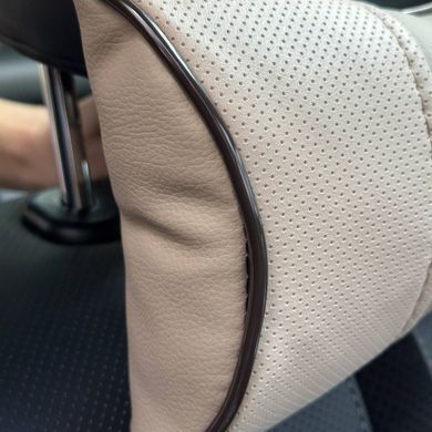 Купить Подушка на подголовник с логотипом Lada Экокожа 3D Цветной лого Бежевая-Коричневый кант 1 шт 91684 Подушки на подголовник - под шею