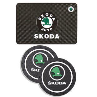 Купить Набор Антискользящих ковриков для торпеды и подстаканника Skoda 3 шт 63042 Антискользящие коврики на торпеду