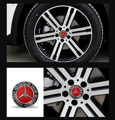 Купить Колпак колеса Mercedes Красный с черным d=75мм пластик 1 шт (колпачок, заглушка диска) 90332 Колпачки на титаны