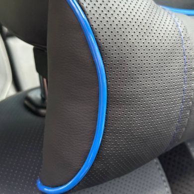 Купить Подушка на подголовник с логотипом Lada Экокожа 3D Цветной лого Черная-Синий кант 1 шт 91686 Подушки на подголовник - под шею