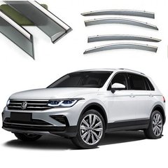 Купити Дефлектори вікон вітровики Benke для Volkswagen Tiguan Allspace 2017- (Чорний Молдинг Нержавіюча сталь 3D) 32185 Дефлектори вікон Volkswagen