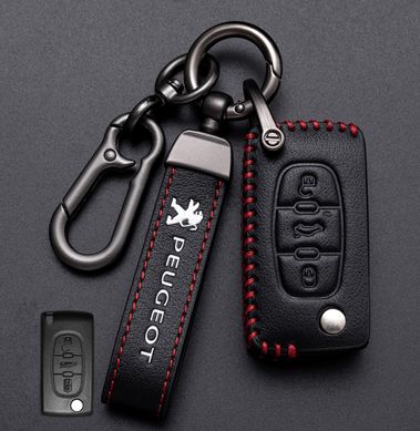 Купить Чехол для автоключей Peugeot с Брелоком Карабин Оригинал (3 кнопки Выкидной ключ №1) 66787 Чехлы для автоключей (Оригинал)