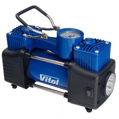 Купить Компрессор автомобильный двухпоршневой Vitol 12V 360вт 85л 15Атм 150psi с дефлятором (K-74) 100574 Электрические автомобильные компрессоры