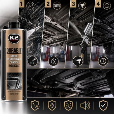 Купить Антикоррозионное защитное покрытие днища автомобиля К2 DURABIT UNDERCOAT 1л Антигравий (под пульверизатор-пистолет) Черный (L325) 102834 Шумовиброизоляция