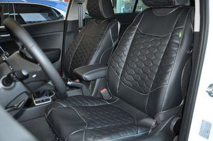 Купить Автомобильные чехлы для передних сидений Cayman Luxury black Model S Черные 34044 Майки для сидений закрытые
