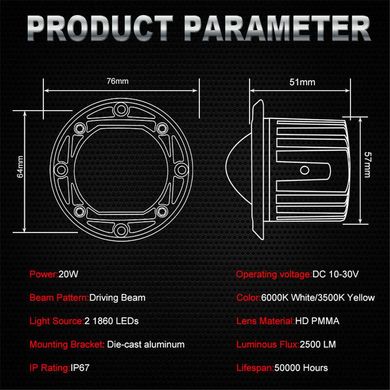 Купить Bi-LED Фара дополнительная Круглая 75x50 мм S-28 20W 10-80V W/W 4 360 (Белый Свет) 80462 Противотуманные фары LED с линзой и свето-теневой границей