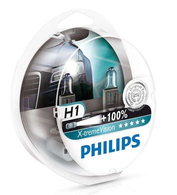 Купить Автолампа галогенная Philips X-treme Vision +100% H1 12V 55W 3500K 2 шт (12258XVS2) 38389 Галогеновые лампы Philips