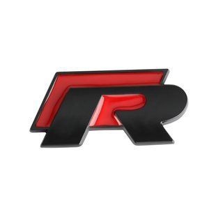Купити Емблема напис R Чорна+Червона 54.5х26.3мм метал (на скотчі) 90621 Емблема напис на іномарки