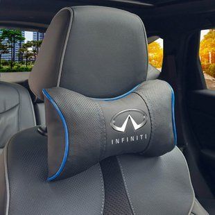 Купити Подушка на підголівник з логотипом Infiniti Екошкіра 3D Кольоровий лого Чорна-Синій кант 1 шт 91702 Подушки на підголовник - під шию