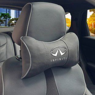 Купити Подушка на підголівник з логотипом Infiniti Екошкіра 3D Кольоровий лого Чорна-Сірий кант 1 шт 91703 Подушки на підголовник - під шию