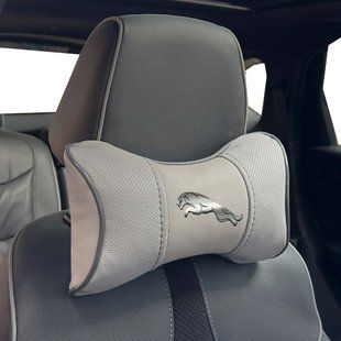 Купить Подушка на подголовник с логотипом Jaguar Экокожа 3D Цветной лого Серые-Серый кант 1 шт 91835 Подушки на подголовник - под шею