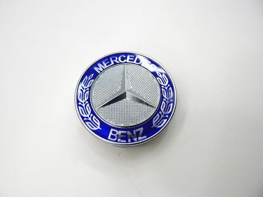 Купити Емблеми коліс Mercedes (Хром + Сині) 75 мм (4 шт) 90063 Ковпачки на титани