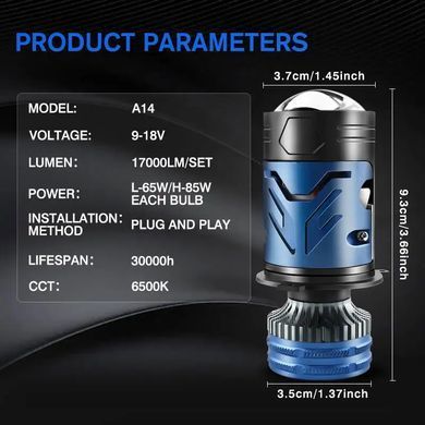 Купить LED лампы автомобильные H4 Mini 140W 16000LM 6000K 4570+4570 Module 9-30V (Линзованные D37 мм С Обманкой Canbus) F90 95029 LED Лампы PRO Линзованные