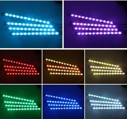 Купить LED Подсветка Салона неоновая 12V 22x4см RGB5050 (Пульт Прикурка USB) 4 шт 66113 Подсветки - Стопы внутрисалонные
