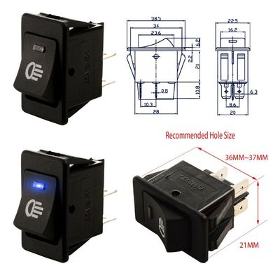 Купить Кнопка Переключатель клавишный 12V (On/Off) 4 Контакта 20,2x34,2 мм Синяя Подсветка (Q3678) 66017 Кнопки - Тумблеры - Клавиши