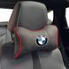 Купити Подушка на підголівник з логотипом BMW Екошкіра 3D Кольоровий лого Чорна-Червоний кант 1 шт 91556 Подушки на підголовник - під шию