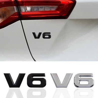 Купити Емблема напис V 6 90х32 мм Чорна роздільна на скотчі метал (Завод) 89500 Емблема напис на іномарки
